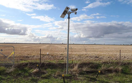 Solar power, rain sensors, surveillance camera in experimental wheat field