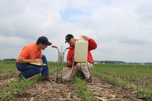 Taking moisture measurements in the field