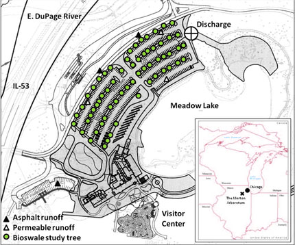 Map of Morton Arboretum bioswales