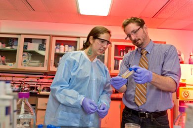 Rogers and student in Clarkson University lab