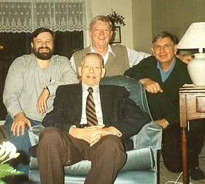 A meeting of some key players in the development of the Kirkham Conference.Left to right: Bob Horton, Don Kirkham (front), Don Nielsen, and Rienk van der Ploeg.